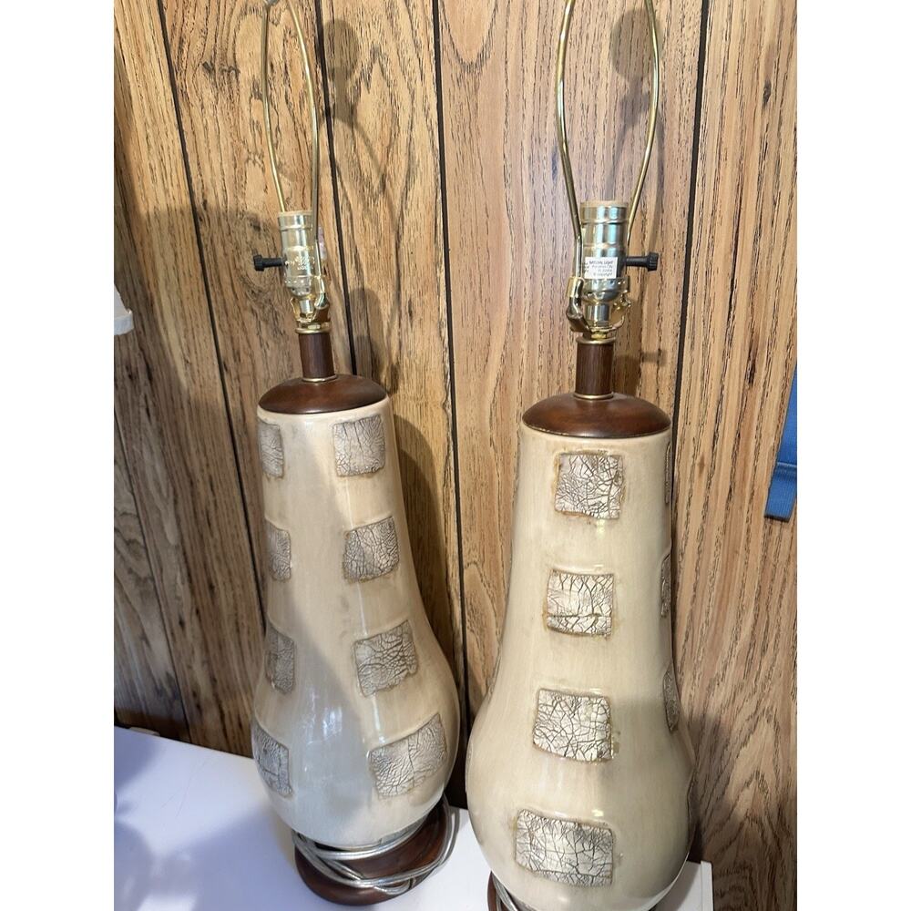 Vintage Natural Light Company Ceramic Table Lamps - MCM Brutalist Organic Pair